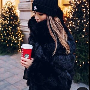 Women shaggy blazer Elegant Black faux Fur